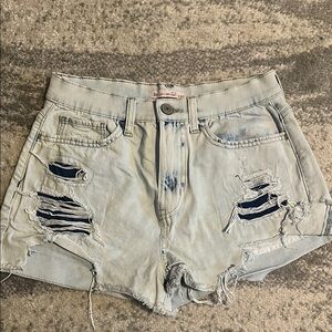 Distressed Light Blue Denim Shorts